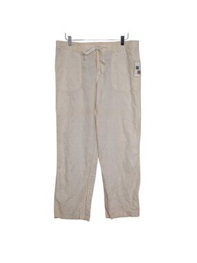 Gap Buffon Fly Drawstring Pants Womens Size 14 Cream Linen Cotton Casual NEW
